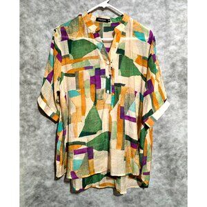 Creation Women's Sz M SemiSheer blouse top  3/4 Sleeve, Hi-lo